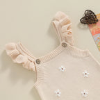 Baby Toddler Girls Knitted Romper Spring Summer Ruffles Floral Embroidery Flowers Jumpsuits Playsuits Clothes