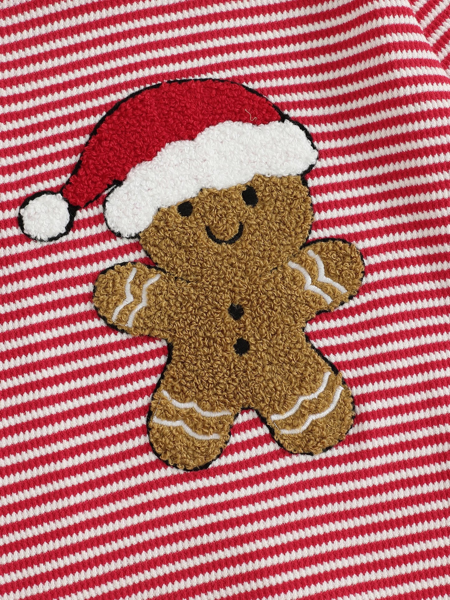 Baby Boys Christmas Romper Stripe Print Gingerbread Man Embroidery Long Sleeve Round Neck Jumpsuit