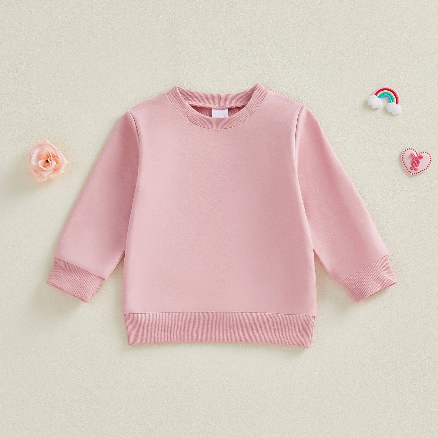 Baby Toddler Girls Boys Spring Fall Casual Loose Fit Stylish Solid Color Crew Neck Long Sleeve Pullover Top