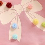 Baby Toddler Girls Long Sleeve Top Pom Pom Ball Bow Print Crewneck Pullover Winter Fall Clothes