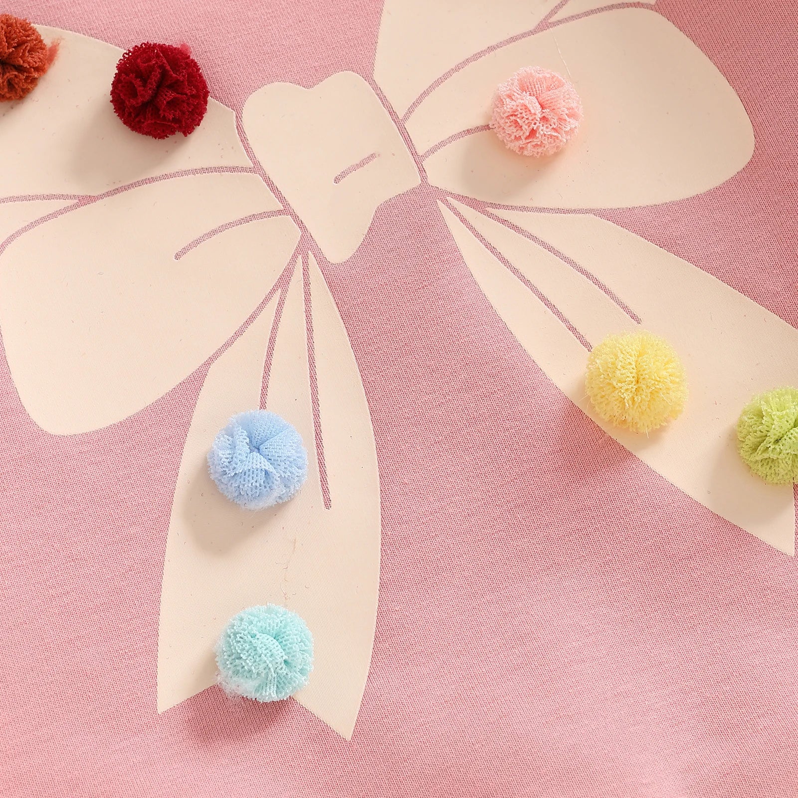 Baby Toddler Girls Long Sleeve Top Pom Pom Ball Bow Print Crewneck Pullover Winter Fall Clothes