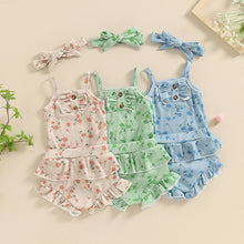 Load image into Gallery viewer, 2024-03-18 Lioraitiin 0-18M Newborn Baby Girls 3Pcs Summer Outfit Sleeveless Button Front Romper + Shorts + Headband Set Clothes
