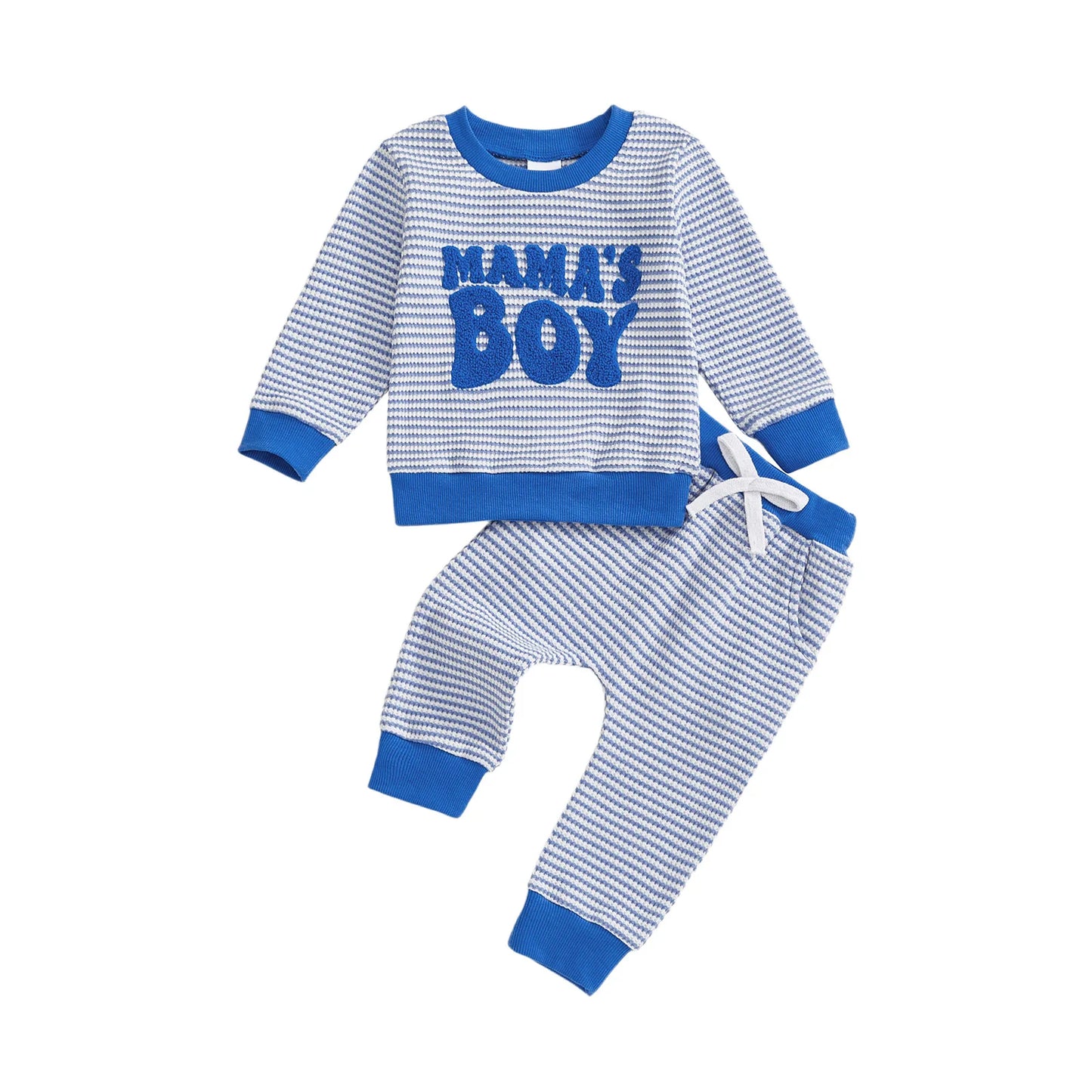 Baby Toddler Boys 2Pcs Fall Striped Outfit Letter Embroidery Long Sleeve Top and Elastic Pants Jogger Set