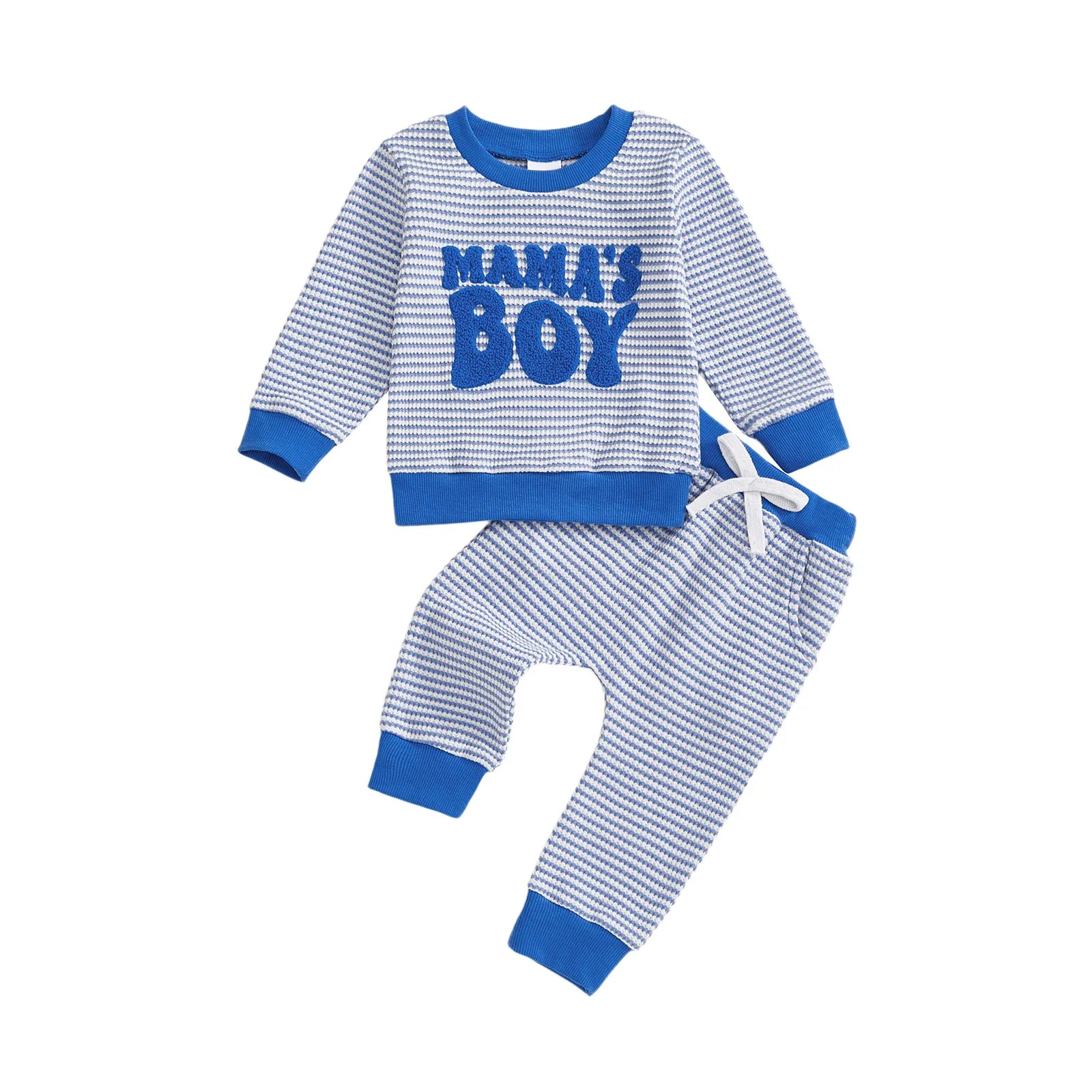 Baby Toddler Boys 2Pcs Fall Striped Outfit Letter Embroidery Long Sleeve Top and Elastic Pants Jogger Set