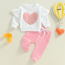 Load image into Gallery viewer, Baby Toddler Girls 2Pcs Outfit Heart Embroidery Ruffles Long Sleeve Top and Elastic Pants Set
