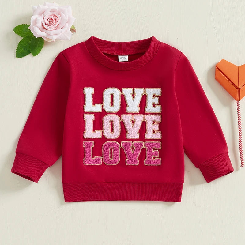 Baby Toddler Boys Girls LOVE Valentine's Day Letter Embroidered Long Sleeve Round Neck Casual Top Valentines