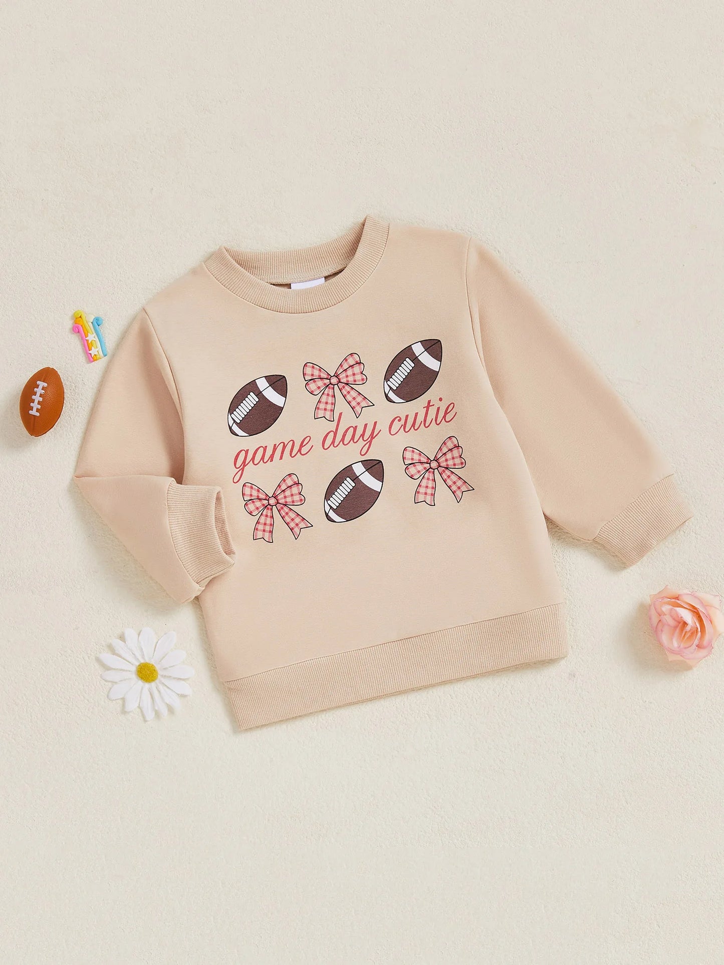 Baby Toddler Boys Girls Long Sleeve Crew Neck Letters Football Sunday Funday Game Day Pullover Top