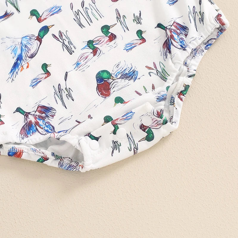 Baby Boy Romper Short Sleeve Crew Neck Duck Bird Print Jumpsuit