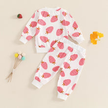 Load image into Gallery viewer, Baby Toddler Girls 2Pcs Fall Outfit Strawberry Print Long Sleeve Top and Elastic Pants Set
