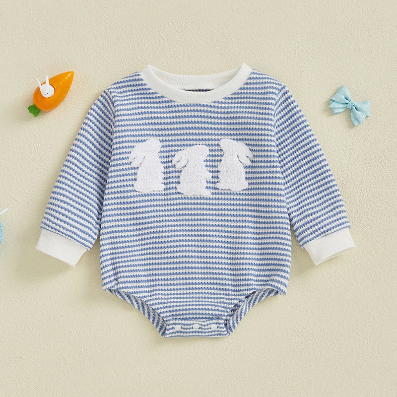 Baby Girls Boys Bubble Romper Easter Clothes Bunny / Carrot Embroidery Long Sleeve Spring Jumpsuit Bodysuit