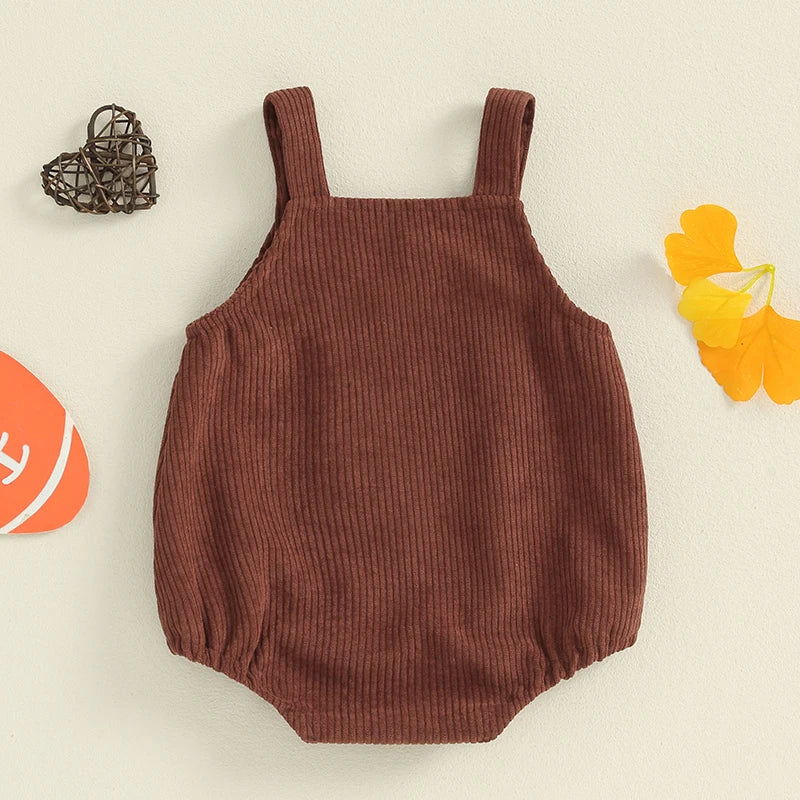 Baby Boys Girls Corduroy Overalls Sleeveless Football Embroidery Romper Fall