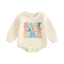 Load image into Gallery viewer, Baby Girls Boys Half Way To One Bubble Romper Half Birthday Clothes Letter Long Sleeve Fall Bodysuit
