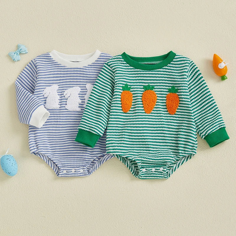 Baby Girls Boys Bubble Romper Easter Clothes Bunny / Carrot Embroidery Long Sleeve Spring Jumpsuit Bodysuit