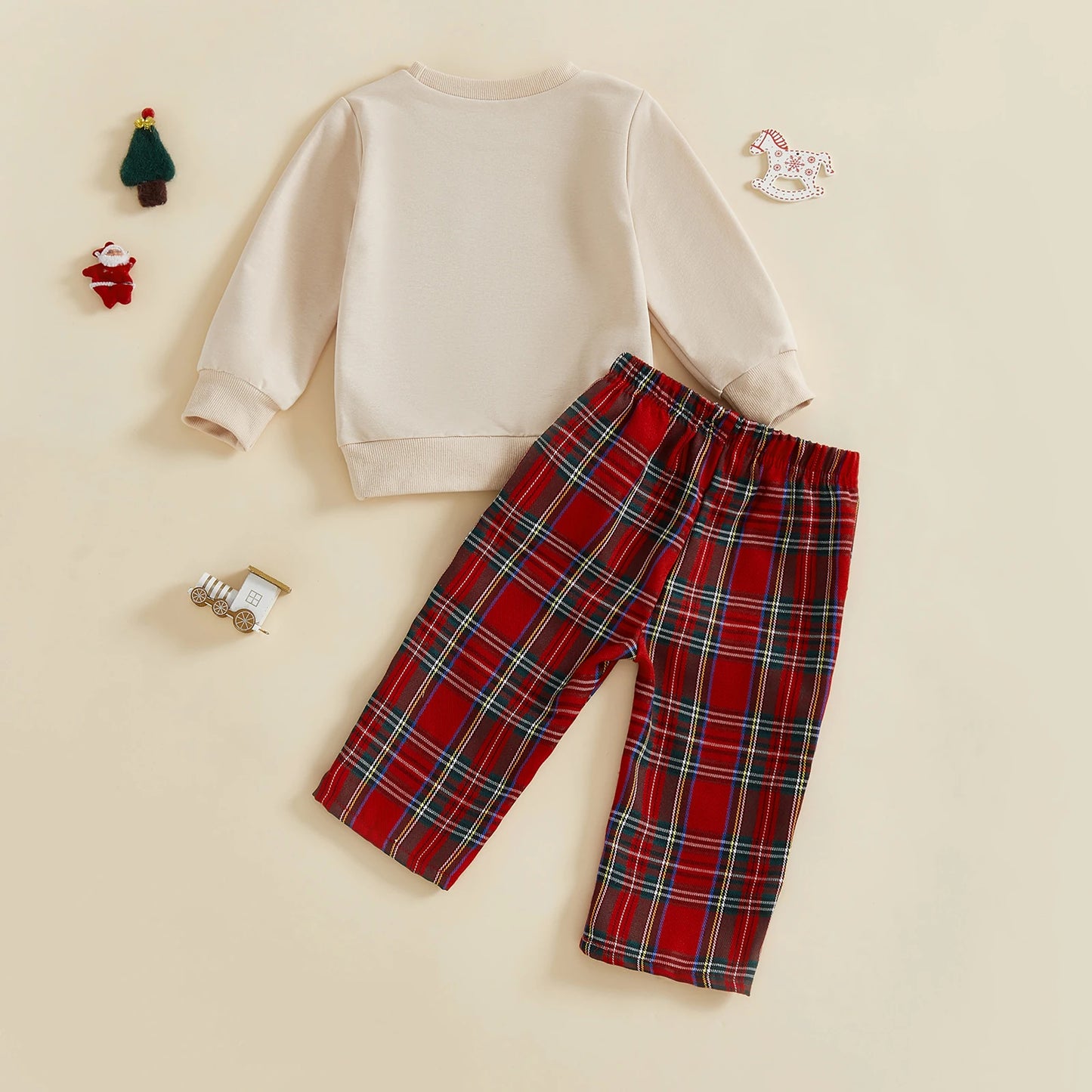 Baby Toddler Boys 2Pcs Christmas Outfits Long Sleeve Train Tree Embroidery Top + Plaid Pants Set Winter Clothes