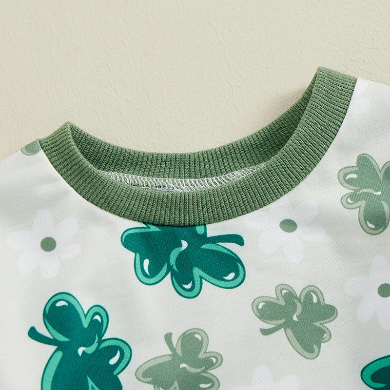 Baby Toddler Girls Boys 2Pcs St. Patrick's Day Outfits Shamrock Print Long Sleeve Top and Long Pants Set