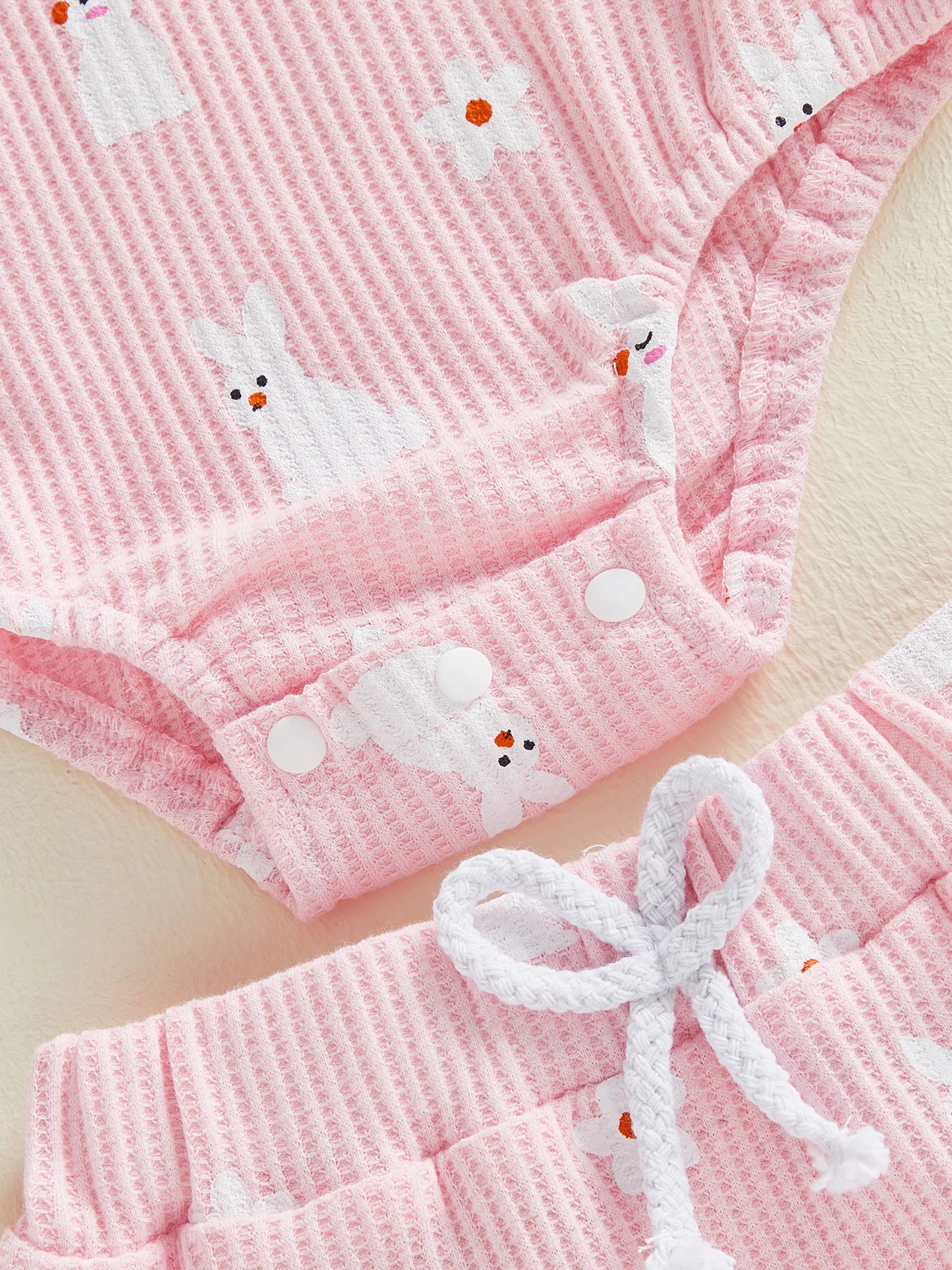 Baby Girl 2Pcs Easter Outfit Square Neck Ruffle Sleeveless Bunny Floral Print Romper Elastic Waist Bloomer Shorts Set