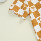 Baby Boy Romper Summer Short Sleeve Round Neck Checkered Tree Print Jumpsuit Playsuit