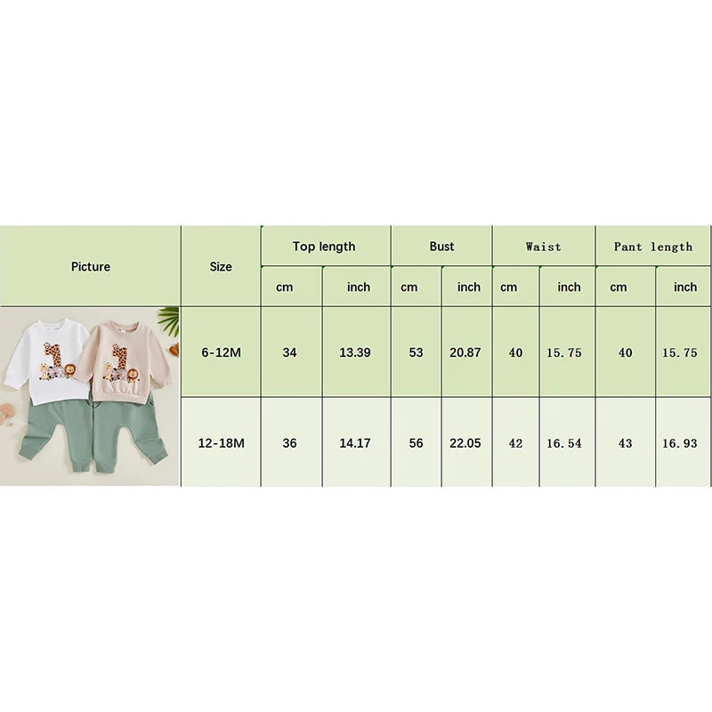 Baby Boys Girls 2Pcs First Birthday 1 One Outfit Animal Print Number Long Sleeve Top Elastic Waist Pants Set for Fall