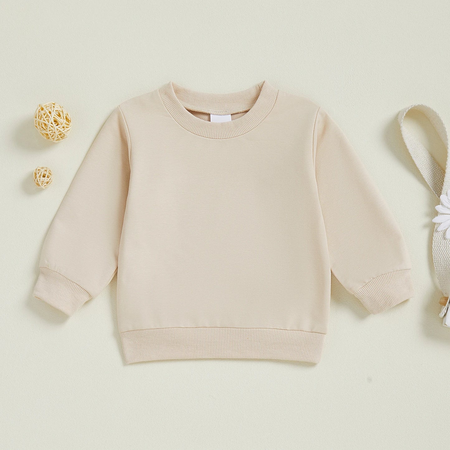 Baby Toddler Kids Boy Girl Solid Color Long Sleeve Round Neck Pullover Loose Top