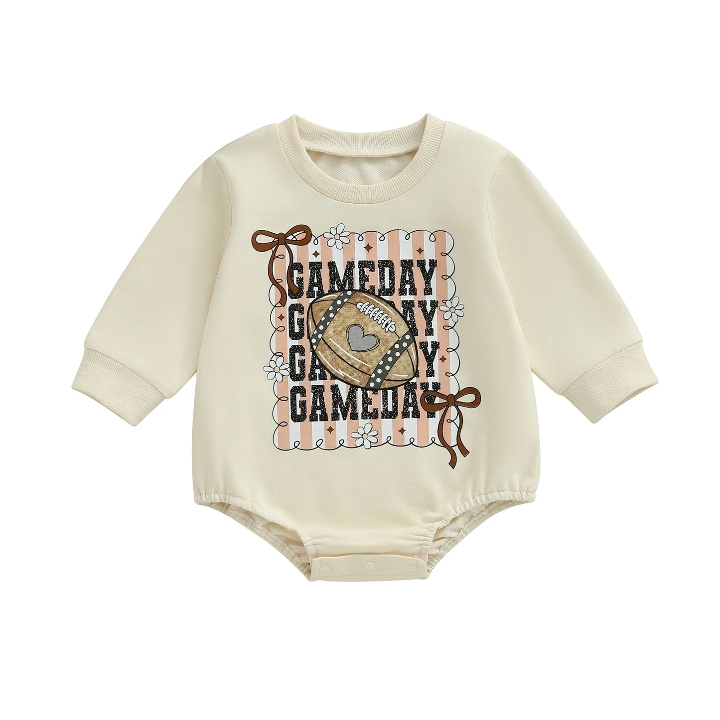 Baby Girls Fall Romper Letter Football Print Football Season / Gameday Cute Long Sleeve Round Neck Bubble Jumpsuit
