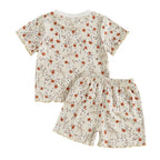 Baby Toddler Girls 2Pcs Set Floral Print Lettuce Trim Short Sleeve T-shirt Top Elastic Waist Shorts Summer Clothes Outfit