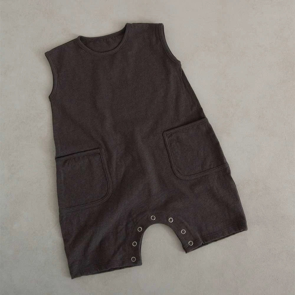 Baby Boys Girls Romper Playsuit Jumpsuit 100% Cotton Neutral Colours Pockets Soft Solid Baby Onepiece Clothes