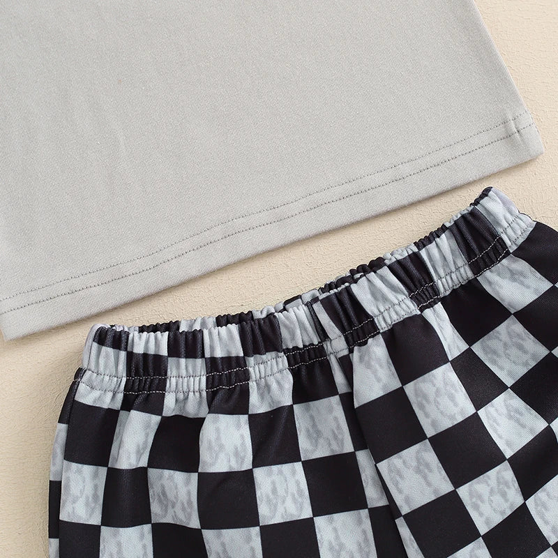 Baby Toddler Boys 2Pcs Sleeveless Tank Top with Pocket and Checkerboard Print Shorts Set Outfit