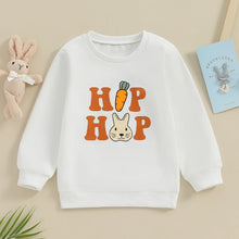 Load image into Gallery viewer, Toddler Kids Boys Girls Easter Hip Hop Bunny Carrot Print Long Sleeve Crewneck Pullover Top
