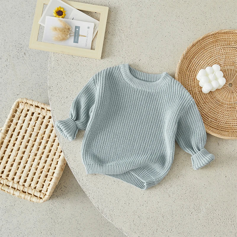Baby Toddler Girls Boys Sweaters Knitting Pullovers Tops Solid Color Basic Cotton Long Sleeve Sweater Top