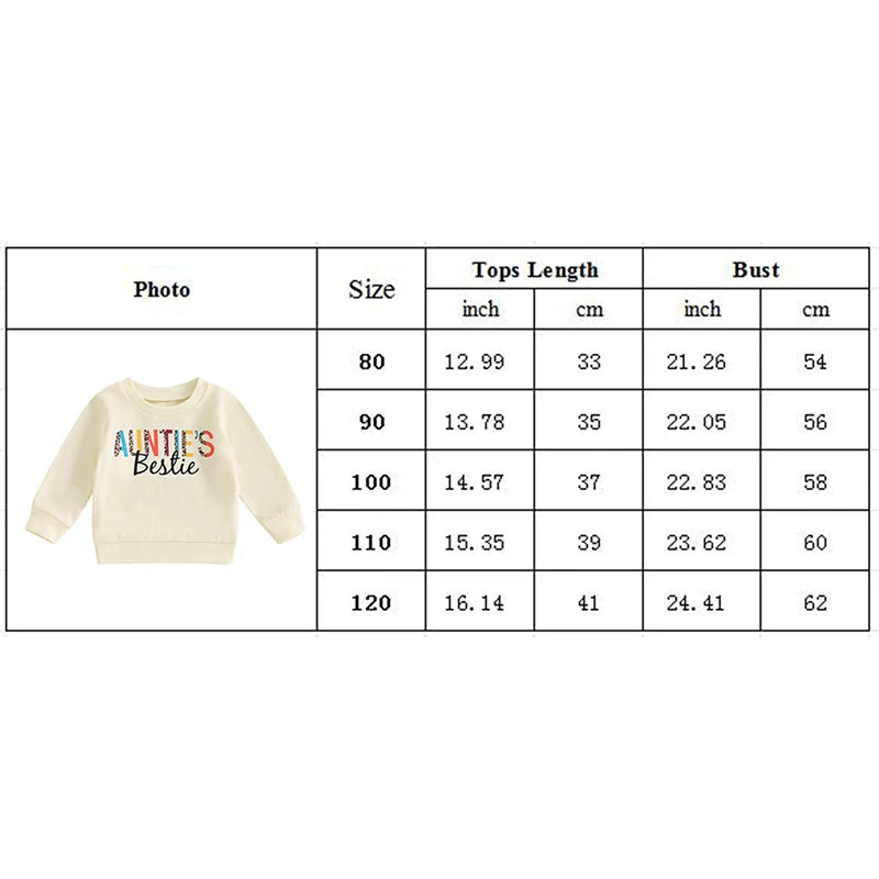 Baby Toddler Girl Auntie's Bestie Casual Letter Print Crew Neck Long Sleeve Pullover Top