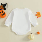 Baby Boys Girls Halloween Bubble Romper Long Sleeve Round Neck Black Cat Ghost Print Romper Fall Playsuit