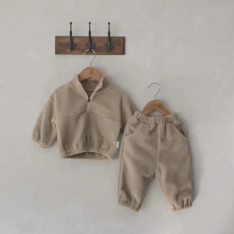 Toddler Kid Boy Girl 2Pcs Winter Clothes Set Fleece Warm Pullover Top Pant Thick Two Piece Jogger Set Loose Outfit