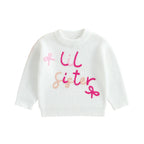 Baby Toddler Girls Lil/Big Sister Sweater Letter Bow Embroidery Crew Neck Long Sleeve Pullover Knit Top