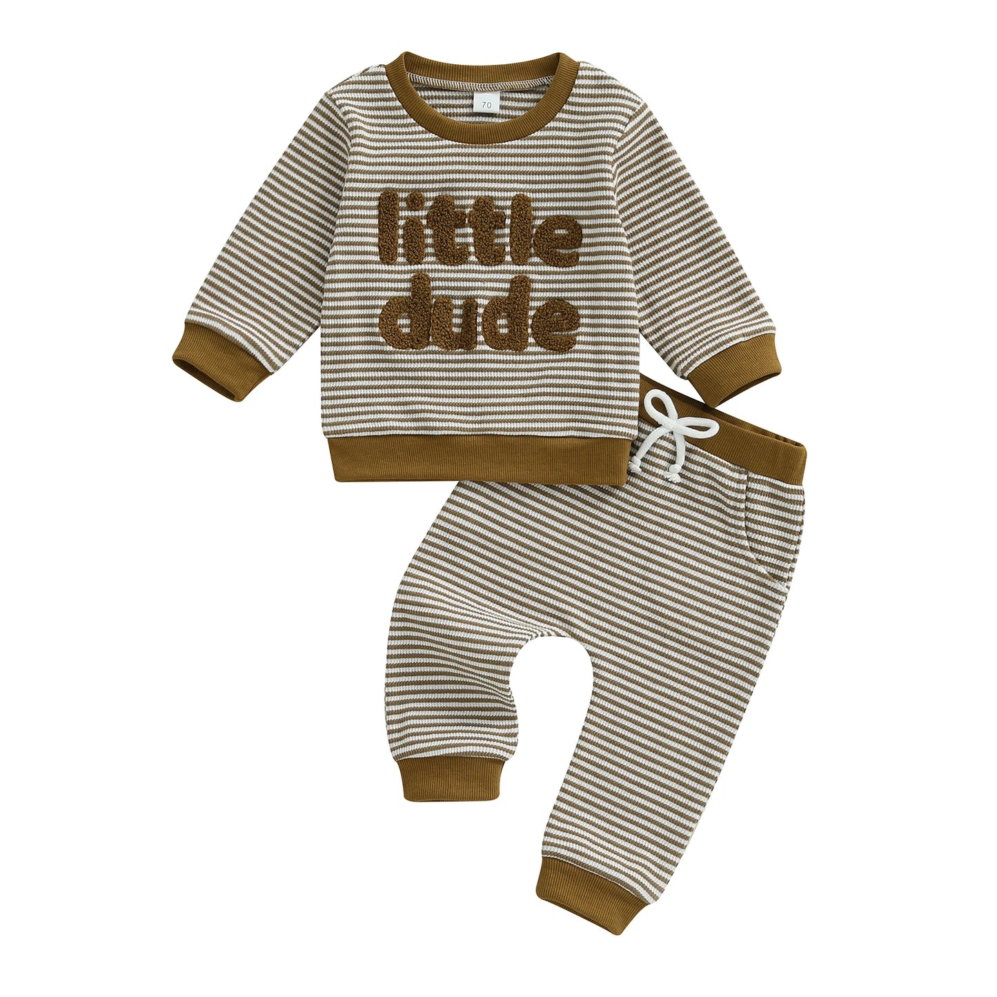 Baby Toddler Boys 2Pcs Little Dude Striped Jogger Set Long Sleeve Letters Embroidery Pullover Top with Pants Fall Outfits