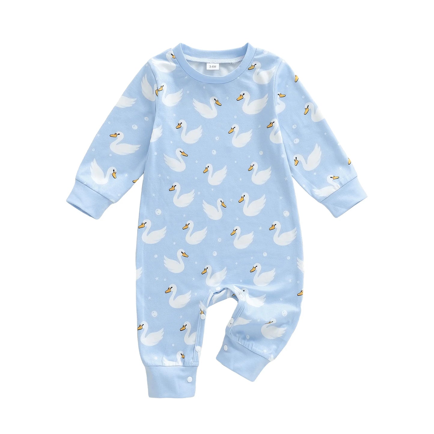 Baby Boys Girls Romper Comfortable Geese Print Crew Neck Long Sleeve Full Length Jumpsuit