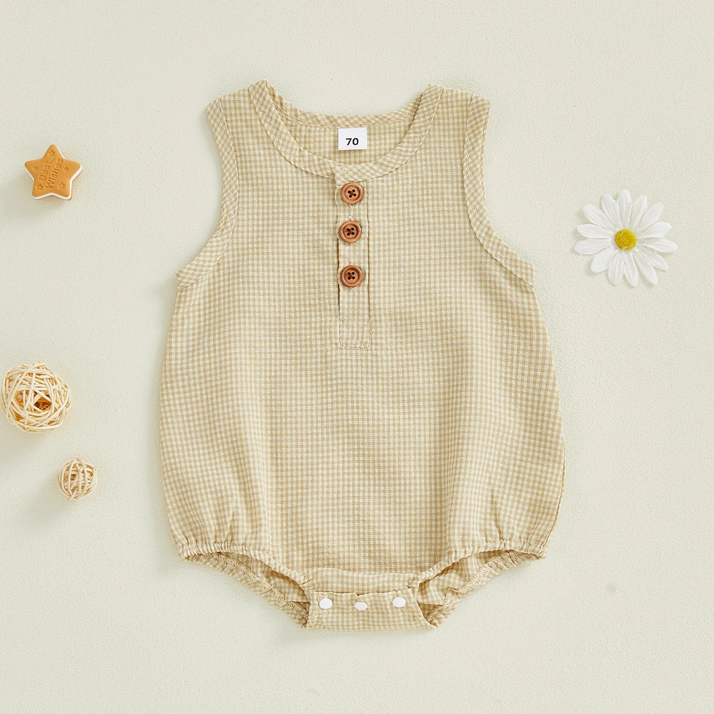 Baby Toddler Boys Girls Summer Romper Fashionable Tank Crew Neck Sleeveless Buttons Down Jumpsuit