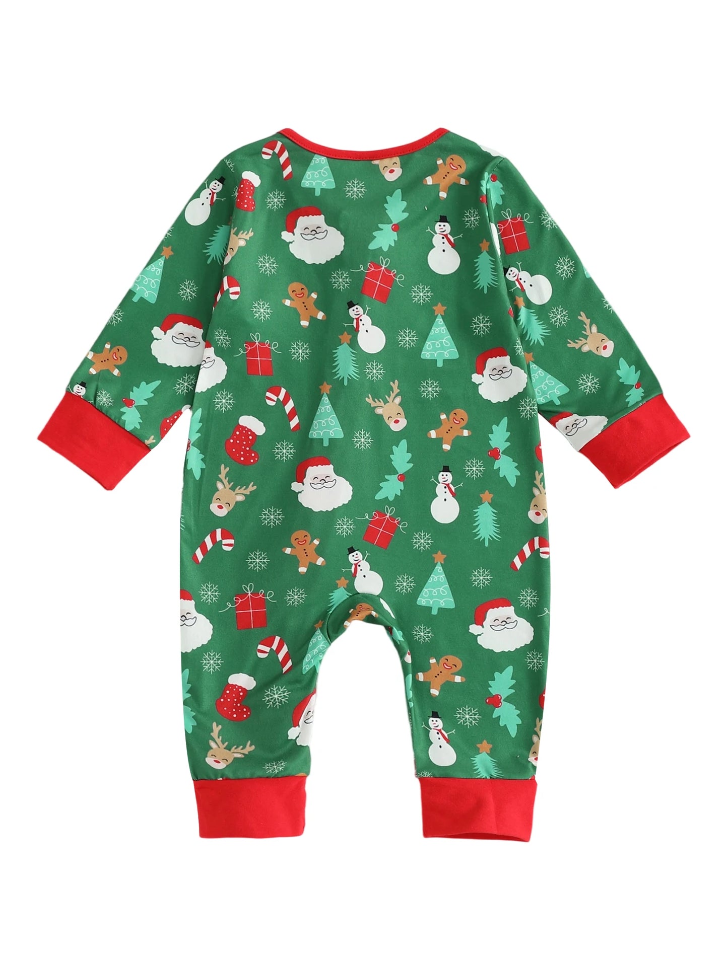 Baby Boys Girls Christmas Zipper Romper Reindeer Santa Print Zip Up Long Sleeve Round Neck Jumpsuit