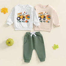 Load image into Gallery viewer, Baby Toddler Boys 2Pcs I Dig Fall Outfit Long Sleeve Tractor Pumpkin Print Top + Pants Set
