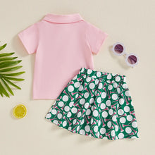 Load image into Gallery viewer, Baby Toddler Girls 2Pcs Summer Outfit Short Sleeve Collar Top and Golf Print A-Line Skirt Set
