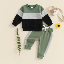 Load image into Gallery viewer, Baby Toddler Boys 2Pcs Long Sleeve Round Neck Top Drawstring Long Pants Contrast Color Outfit Set
