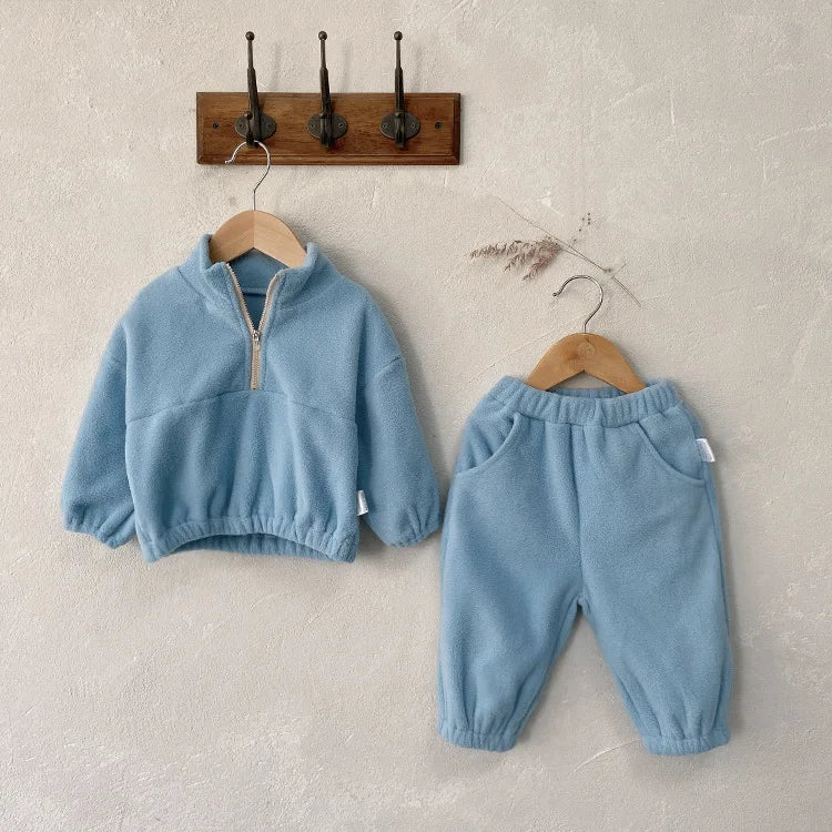 Toddler Kid Boy Girl 2Pcs Winter Clothes Set Fleece Warm Pullover Top Pant Thick Two Piece Jogger Set Loose Outfit