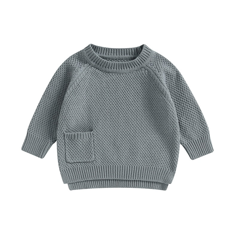 Baby Boy Girl Knitted Sweater Warm Long Sleeve Pullover with Pocket Autumn Knitwear