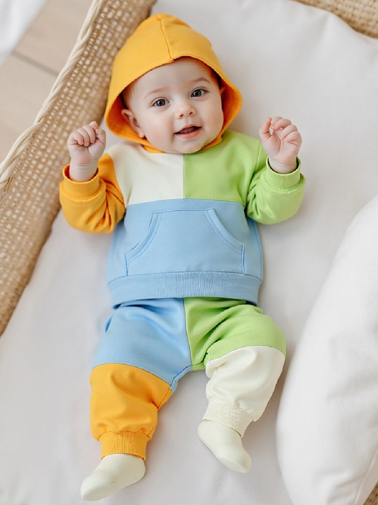 Baby Toddler Boys Girls 2Pcs Fall Outfit Loose Fit Contrast Color Long Sleeve Hoodie and Pants Jogger Set
