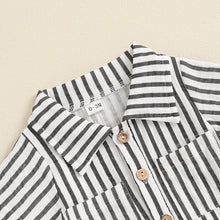 Load image into Gallery viewer, Baby Boy Striped Romper Short Sleeve Front Pocket Single-breasted Button Collar Legs Jumpsuit
