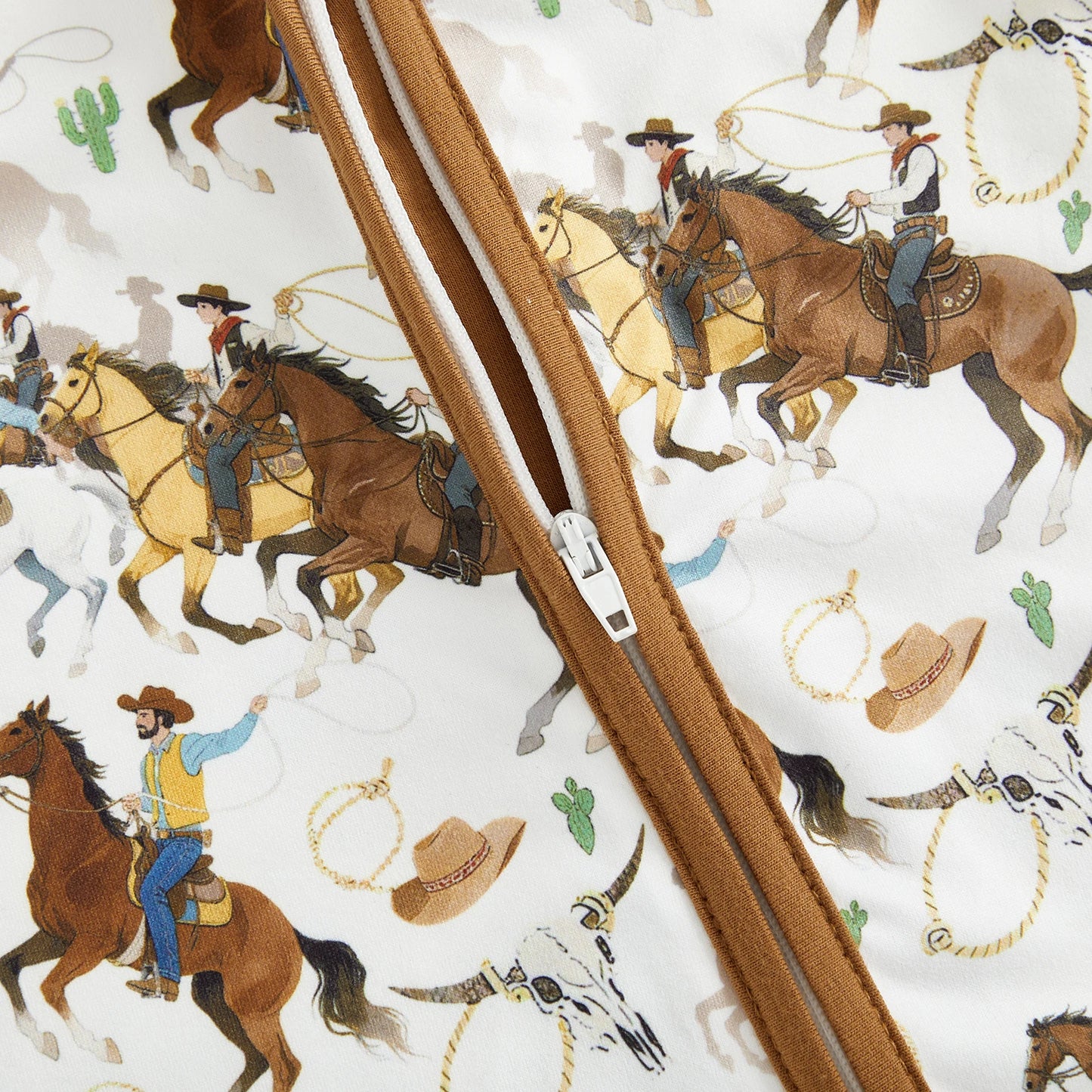 Baby Boy Western Zipper Romper Cactus Horse Print Long Sleeve Zip-up Jumpsuit Casual Infant Clothes