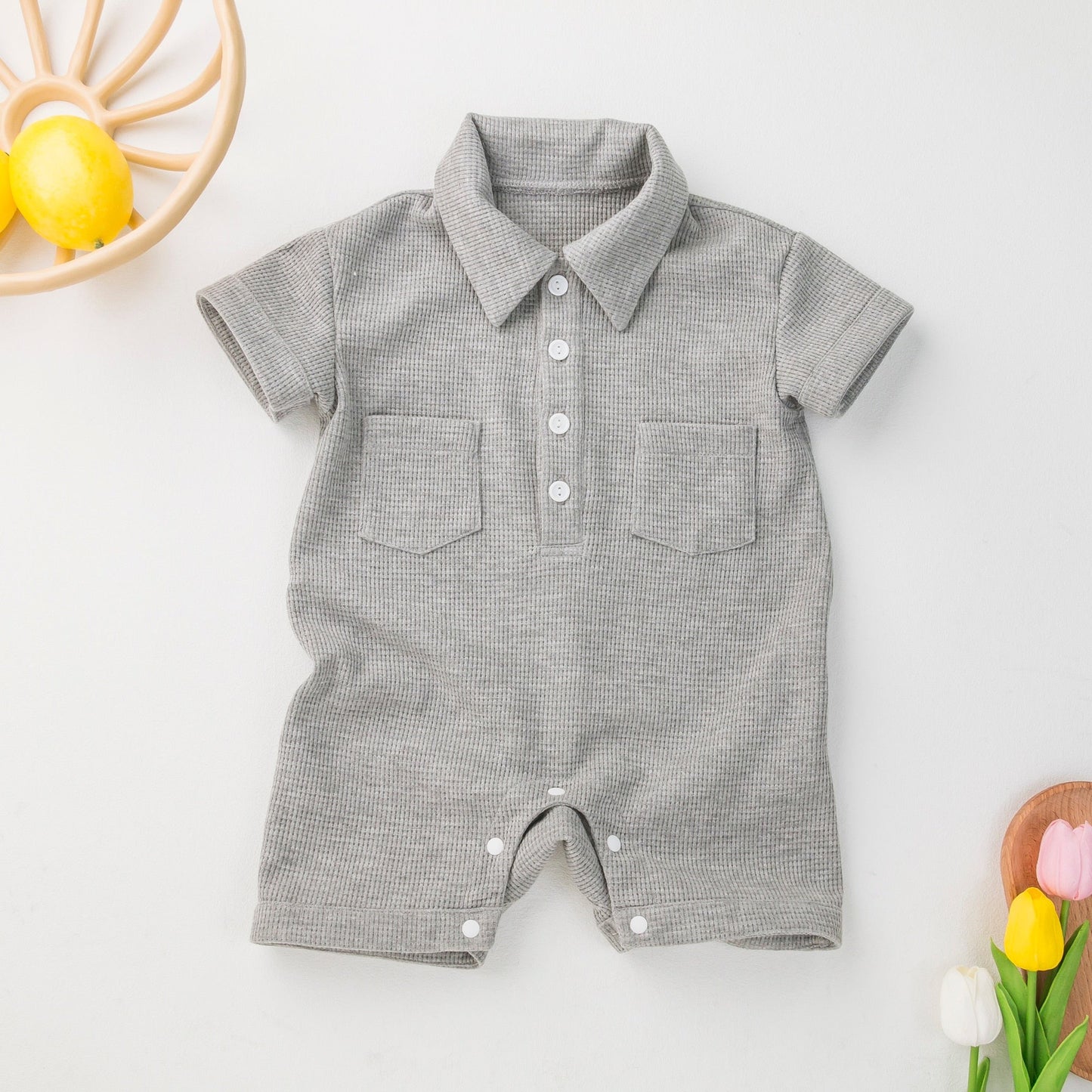 Baby boy Waffle Short Sleeve Romper