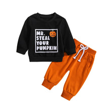 Load image into Gallery viewer, Toddler Baby Boy 2Pcs Halloween Mr Steal Your Pumpkin Long Sleeve Printed Top Solid Pant Fall Outfit Set

