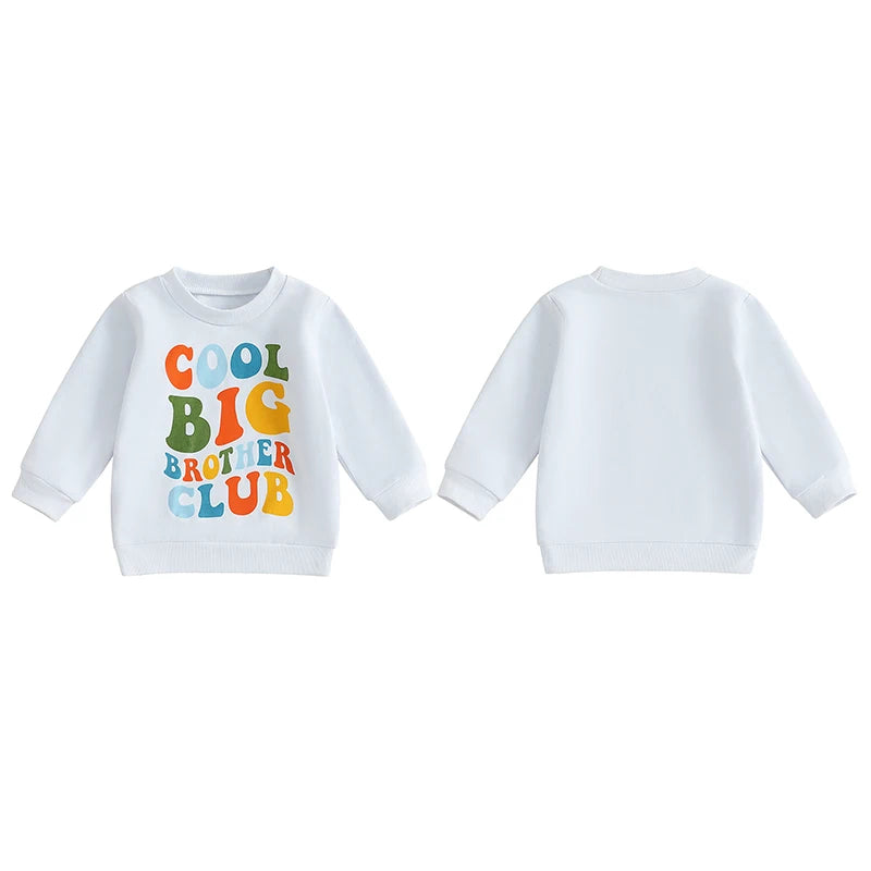 Toddler Kids Boys Cool Big Brother Club Fall Colorful Letter Print Long Sleeve Round Neck Pullover Loose Fall Top