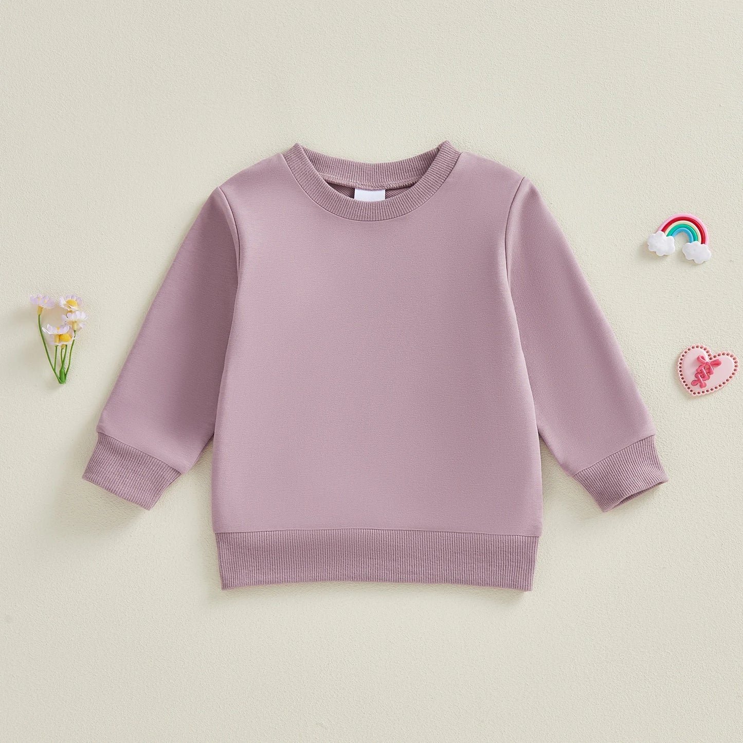 Baby Toddler Girls Boys Spring Fall Casual Loose Fit Stylish Solid Color Crew Neck Long Sleeve Pullover Top