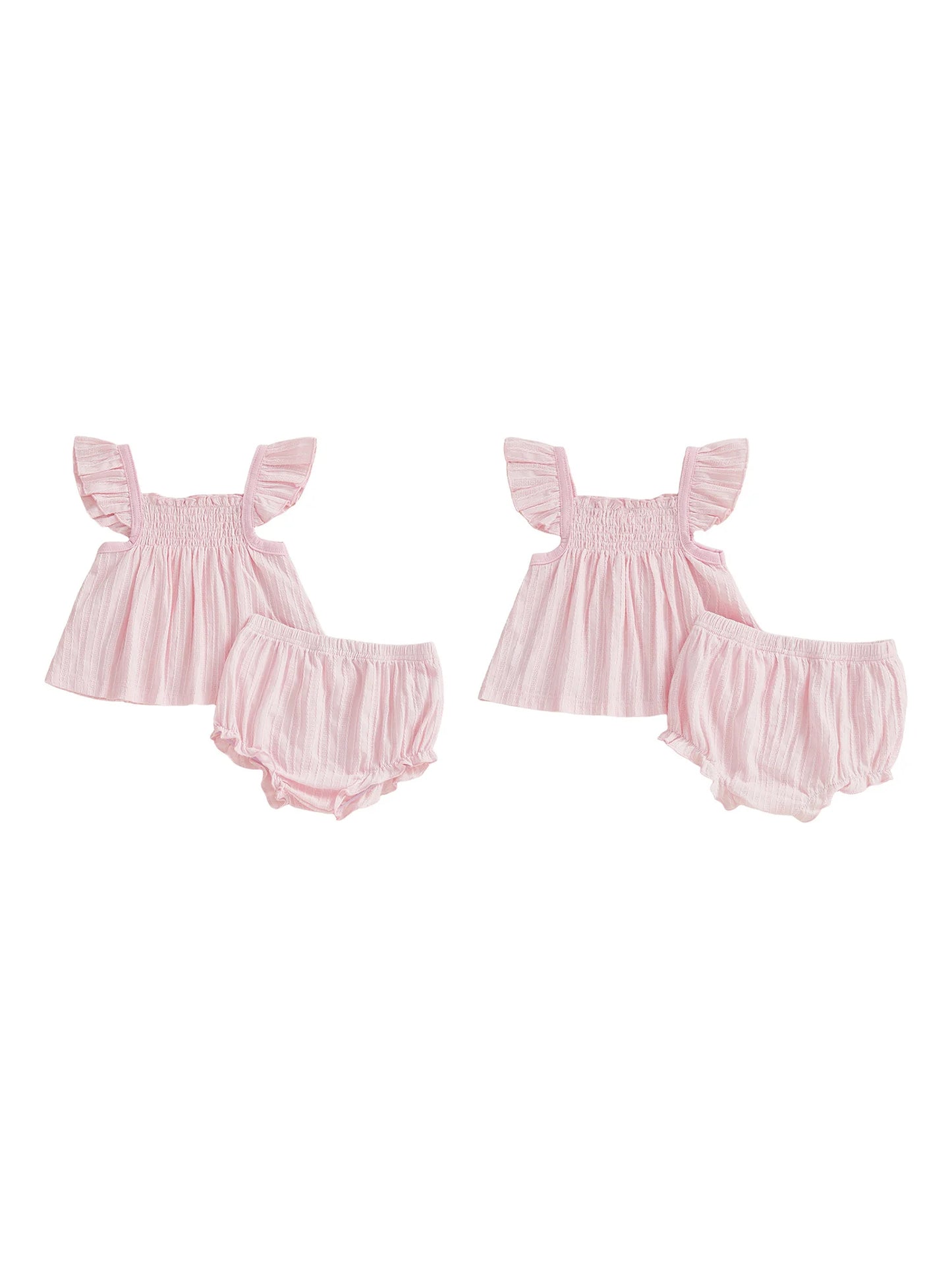 Baby Girls 2Pcs Spring Summer Outfit Flying Sleeve A-line Tops Ruffle Trim Shorts Set
